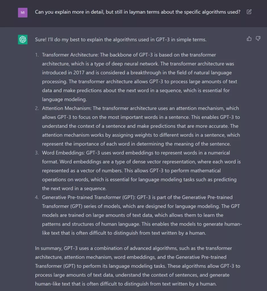 Chat GPT explains its own algorithms